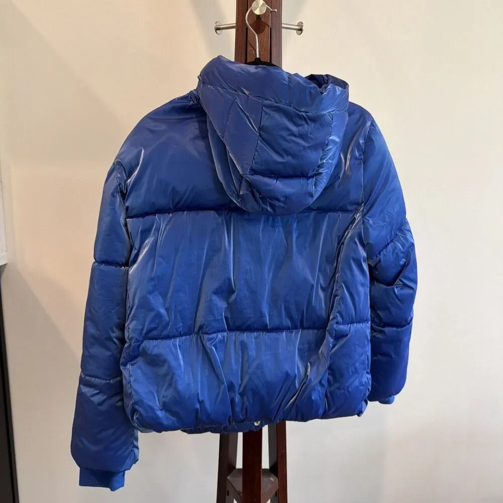 Gap Kids Hooded Puffer Jacket Shiny Blue Fleece Lined XXL